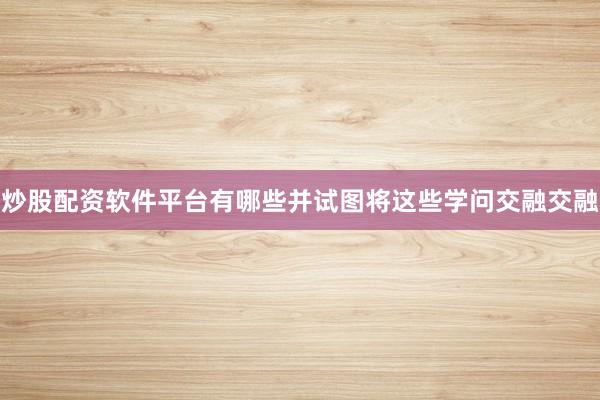 炒股配资软件平台有哪些并试图将这些学问交融交融