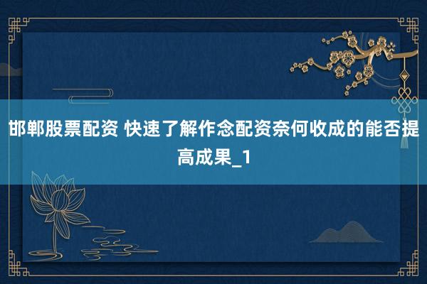 邯郸股票配资 快速了解作念配资奈何收成的能否提高成果_1
